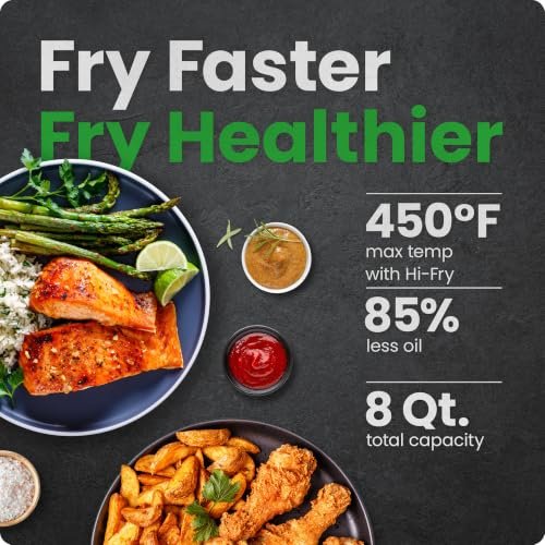 Chefman Air Fryer 8 Qt | TurboFry® 4-in-1 with 450°F Hi-Fry Option for Crispier Results | Bake, Dehydrate, Frozen | XL Nonstick Dishwasher-Safe Basket | Stainless Steel