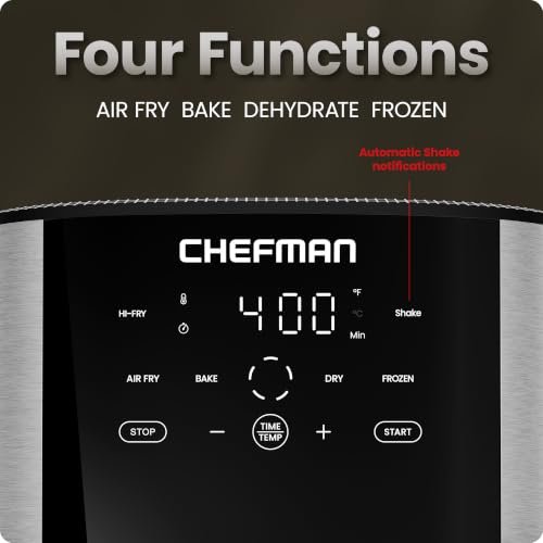 Chefman Air Fryer 8 Qt | TurboFry® 4-in-1 with 450°F Hi-Fry Option for Crispier Results | Bake, Dehydrate, Frozen | XL Nonstick Dishwasher-Safe Basket | Stainless Steel