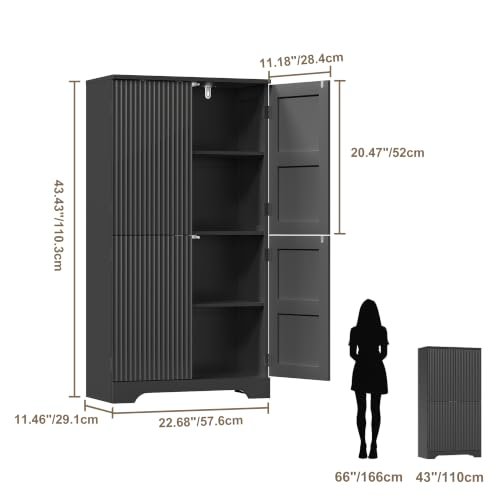 ChooChoo Bathroom Floor Cabinet with 4 Fluted Doors and Adjustable Shelves