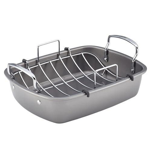 Circulon Total Bakeware Nonstick Roaster, Roasting Pan with Rack, 17-Inch x 13-Inch, Gray