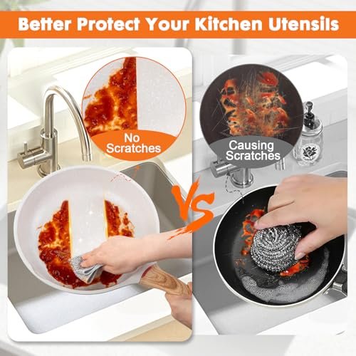 COBETE Non Scratch Wire Dishcloth,Double-Layer Wire Dishwashing Rags for Wet and Dry,Wire Miracle Cleaning Towels and Dish Cloths Multipurpose for Washing Dishes,Cookware, Sinks,Stove Tops,Pack of 6