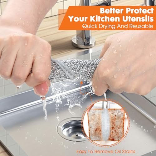 COBETE Non Scratch Wire Dishcloth,Double-Layer Wire Dishwashing Rags for Wet and Dry,Wire Miracle Cleaning Towels and Dish Cloths Multipurpose for Washing Dishes,Cookware, Sinks,Stove Tops,Pack of 6