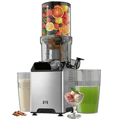 Cold Press Juicer, Wide Feed Chute Masticating Juicer, Gray Knob