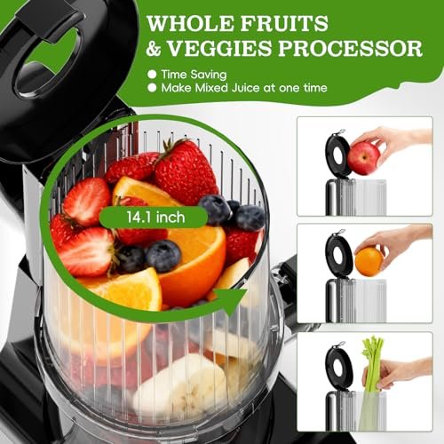 Cold Press Juicer, Wide Feed Chute Masticating Juicer, Gray Knob