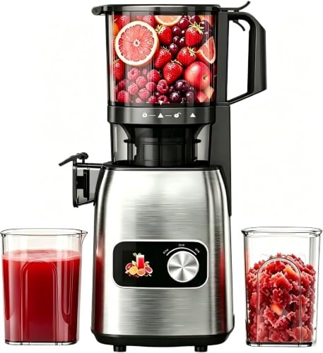 Cold Press Juicer with 5.3" Extra Wide Feed Chute, Slow Masticating Juicer Machine for Pre-Cut Fruits and Vegetables, High Yield Fruit Juicer, Easy Clean Design, BPA-Free