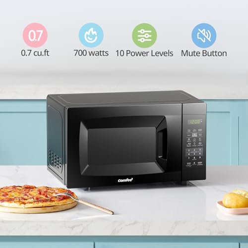 COMFEE' Countertop Microwave Oven, 0.7 Cu.Ft, 700W, Black, ECO Mode