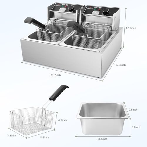 Commercial Deep Fryer, 3400W Electric Deep Fryers with 2x6.35QT Baskets