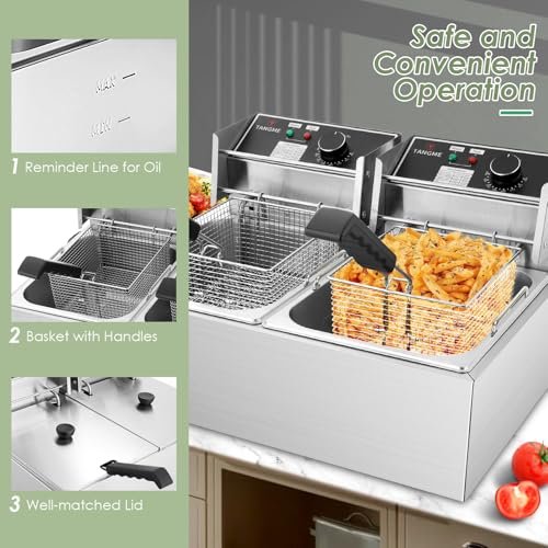 Commercial Deep Fryer, 3400W Electric Deep Fryers with 2x6.35QT Baskets