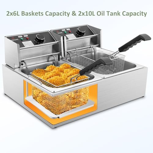 Commercial Deep Fryer, 3400W Electric Deep Fryers with 2x6.35QT Baskets
