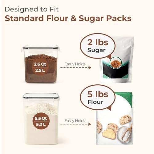 ComSaf Airtight Flour and Sugar Container 2.6Qt & 5.5Qt 3Pack, Wide Mouth