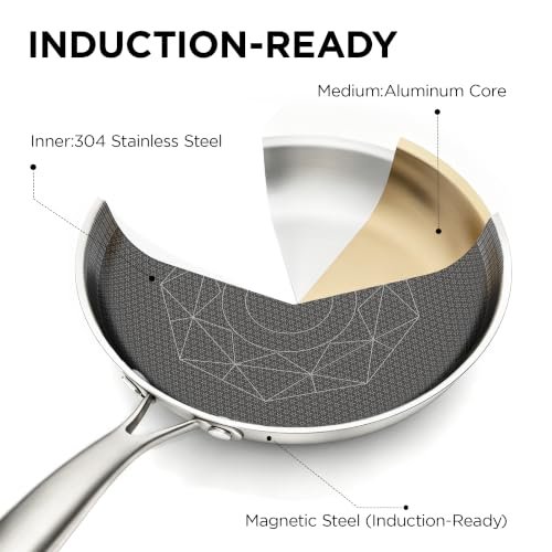 COOKER KING 8-Inch Stainless Steel Pan, Hybrid Nonstick Frying Pan