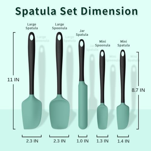 Coukre Silicone Spatula Set of 5,High Temperature Resistant, Food Grade Silicone, Dishwasher Safe, for Baking, Cooking (Aqua Green)