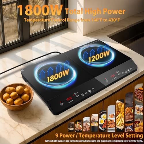 Countertop Induction Cooktop 2 Burners Stove 1800W, 110V Plug in