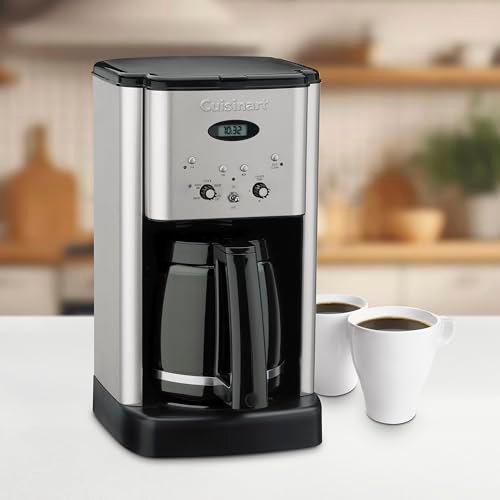 Cuisinart DCC-1200P1 Brew Central 12-Cup Programmable Coffeemaker Coffee Maker, Carafe, Brushed Chrome | Brew Central coffee machine & coffee pot with 1-4 cup settings, auto-off & built-in charcoal water filter, DCC-1200P1