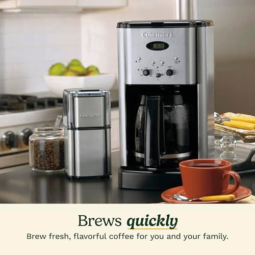 Cuisinart DCC-1200P1 Brew Central 12-Cup Programmable Coffeemaker Coffee Maker, Carafe, Brushed Chrome | Brew Central coffee machine & coffee pot with 1-4 cup settings, auto-off & built-in charcoal water filter, DCC-1200P1