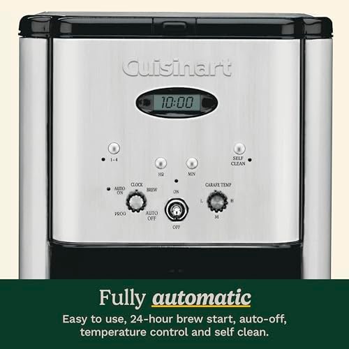 Cuisinart DCC-1200P1 Brew Central 12-Cup Programmable Coffeemaker Coffee Maker, Carafe, Brushed Chrome | Brew Central coffee machine & coffee pot with 1-4 cup settings, auto-off & built-in charcoal water filter, DCC-1200P1