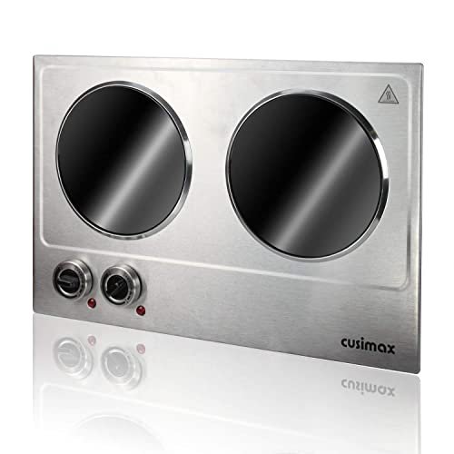 CUSIMAX 1800W Ceramic Electric Hot Plate for Cooking, Double Burner, Silver