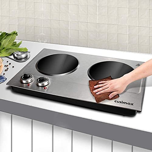 CUSIMAX 1800W Ceramic Electric Hot Plate for Cooking, Double Burner, Silver