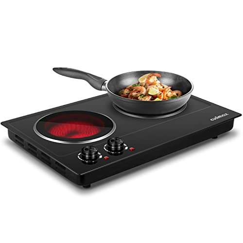 CUSIMAX Double Burner, 1800W Ceramic Electric Hot Plate for Cooking, Black