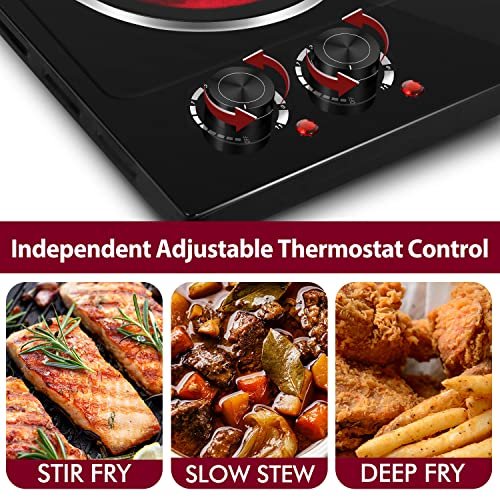 CUSIMAX Double Burner, 1800W Ceramic Electric Hot Plate for Cooking, Black