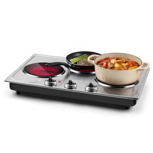 CUSIMAX Hot Plate,1800W Triple Infrared Burner, Independent Temperature Control,Electric Stove Can Simultaneously Cook Three Dishes,Compatible for All Cookware,Stainless Steel for Easy Cleaning