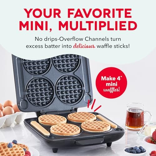 Dash Multi Mini Waffle Maker, Makes 4 Waffles at Once, Graphite