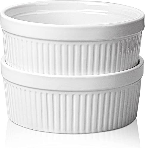 Delling Large Ramekins 32 Oz Oven Safe/Soup Bowls, 1 Quart Serving Bowls Ceramic Round for Baking, Salad, Pasta, Creme Brulee, Souffle Dish, Pot Pie