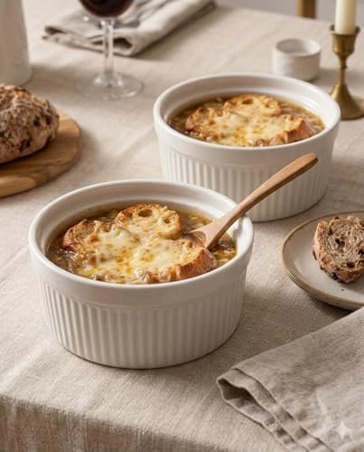 Delling Large Ramekins 32 Oz Oven Safe/Soup Bowls, 1 Quart Serving Bowls Ceramic Round for Baking, Salad, Pasta, Creme Brulee, Souffle Dish, Pot Pie