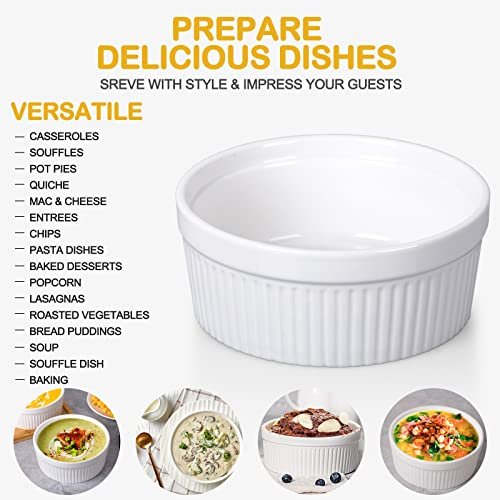 Delling Large Ramekins 32 Oz Oven Safe/Soup Bowls, 1 Quart Serving Bowls Ceramic Round for Baking, Salad, Pasta, Creme Brulee, Souffle Dish, Pot Pie