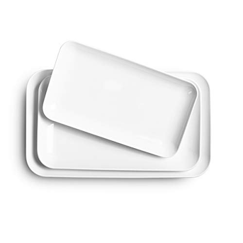 DELLING Large Serving Platter Set of 3, 16/14/12 Inch Porcelain Serving Trays for Party - White Ceramic Rectangular Platters for Entertaining, Appetizer Fruit Tray for Gethering Shower Dinner