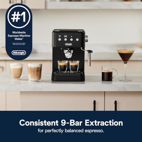 De’Longhi Classic Matte Black Espresso Machine, Easy-to-Use Milk Frother