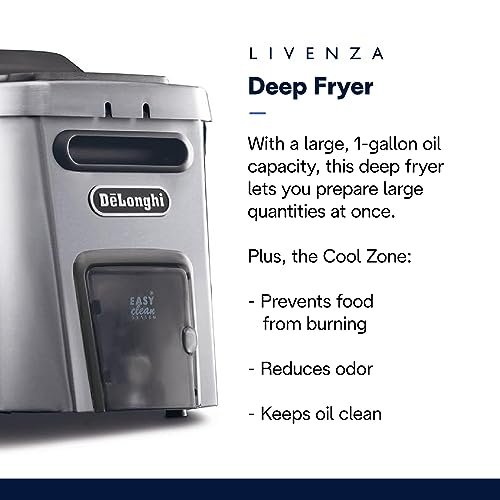 De’Longhi Livenza Deep Fryer with EasyClean System, Cool Zone, Adjustable Thermostat, Dishwasher-Safe Parts, Large Capacity, Easy Oil Draining, Stainless Steel