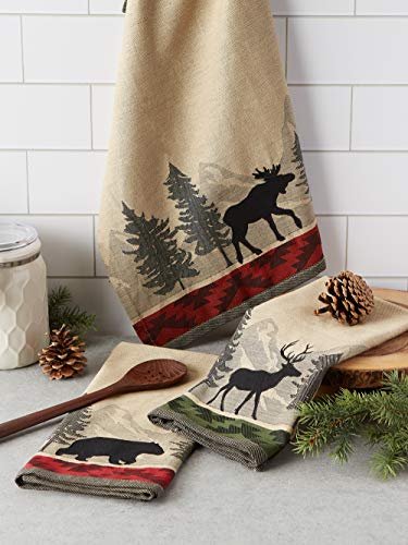 DII Woodlands Collection Dishtowel Set, 18x28, in The Woods, 3 Piece