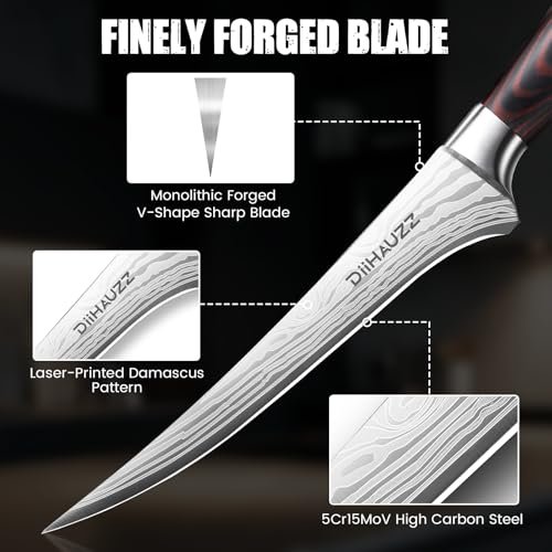 DiiHAUZZ 7 Inch Fillet Knife, Razor Sharp Boning Knife for Fish