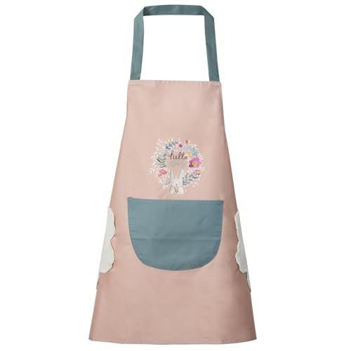 DILLMAN Women Kitchen Apron with Hand Wipe Pockets，Big Pocket,Hand-wiping, Waterproof for Cooking Baking