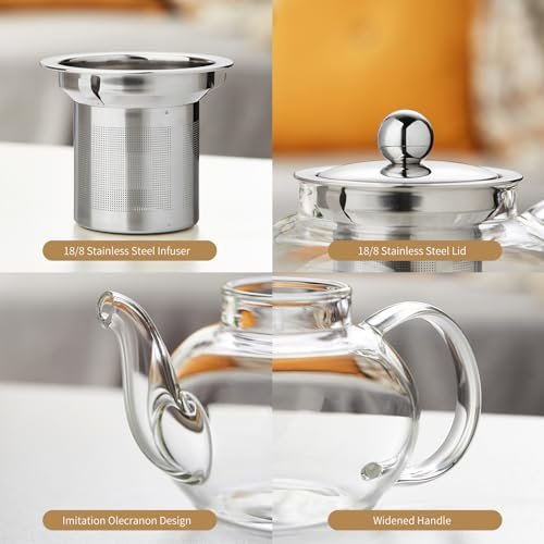 DOPUDO Glass Teapot with Infuser, 20 oz Borosilicate Tea Kettle