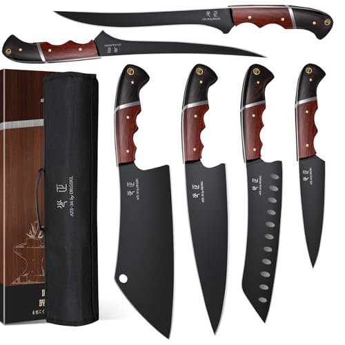 DRGSKL Kitchen Knife Set with Bag - 6 PCS Chef Knife Set with Wooden Handle