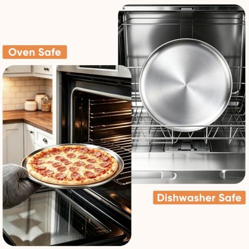 E-far 16” Stainless Steel Pizza Pan for Oven, Pizza Baking Tray Set of 2