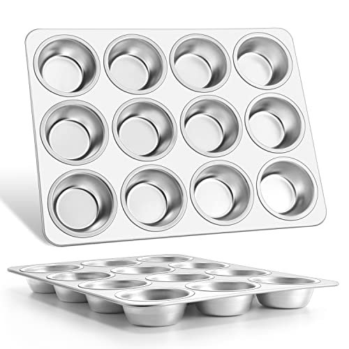 E-far Muffin Pan 12-Cup, 2-Pack Stainless Steel Cupcake Pan for Oven