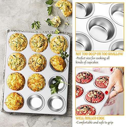 E-far Muffin Pan 12-Cup, 2-Pack Stainless Steel Cupcake Pan for Oven