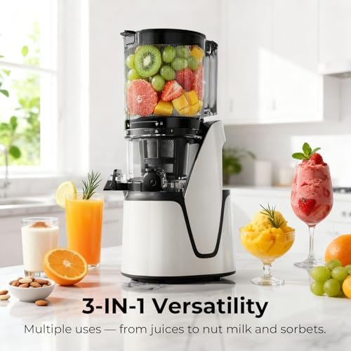 EanOruus Juicer Machines, 3-in-1 Cold Press Juicer, Bright White