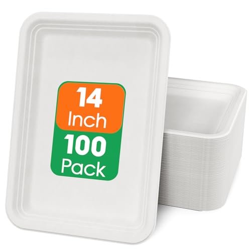 ECOLipak 100 Pack 14 in Compostable White Disposable Food Crawfish Trays