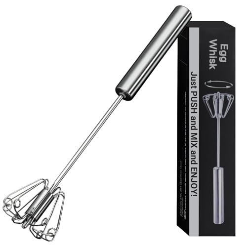 Egg Whisk, Upgraded Stainless Steel Semi Automatic Whisk,Hand Wisk Egg Beater Easy to Use for Making Cream, Blending, Whisking, Beating & Stirring (12 Inch)