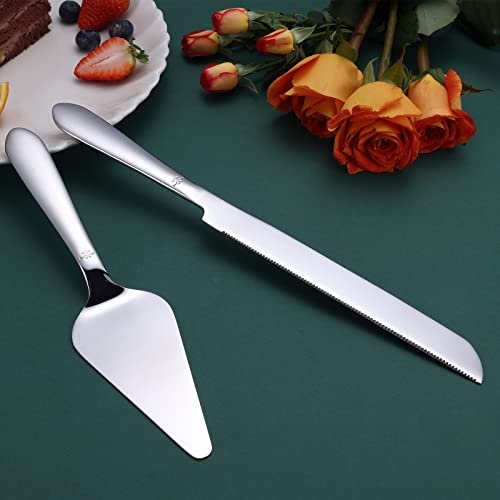 Eisinly Wedding Cake Cutting Set, Cake Knife and Server Set, 2Pcs Silver
