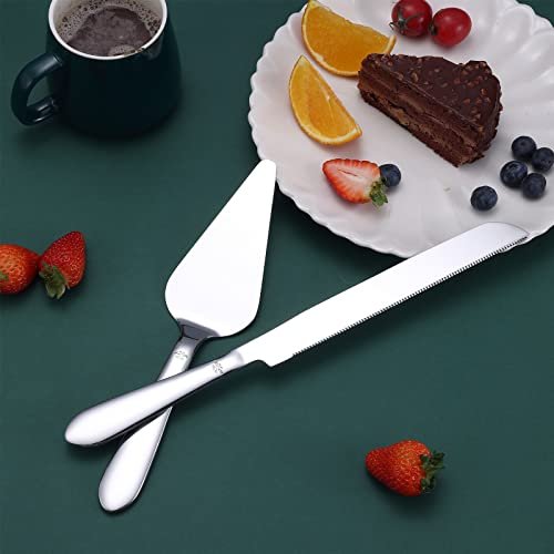 Eisinly Wedding Cake Cutting Set, Cake Knife and Server Set, 2Pcs Silver