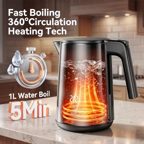 Electric Kettle 1.0L, 1200W Fast Boiling, 7 Temp Settings & 4H Keep Warm