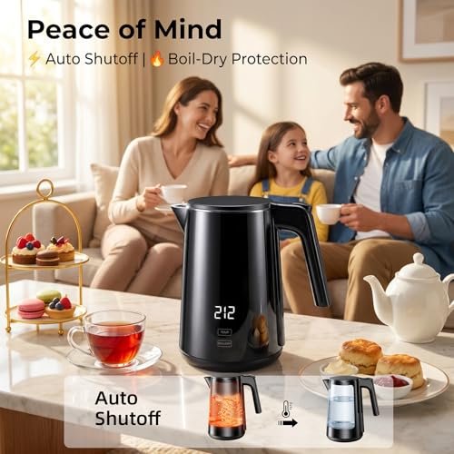 Electric Kettle 1.0L, 1200W Fast Boiling, 7 Temp Settings & 4H Keep Warm