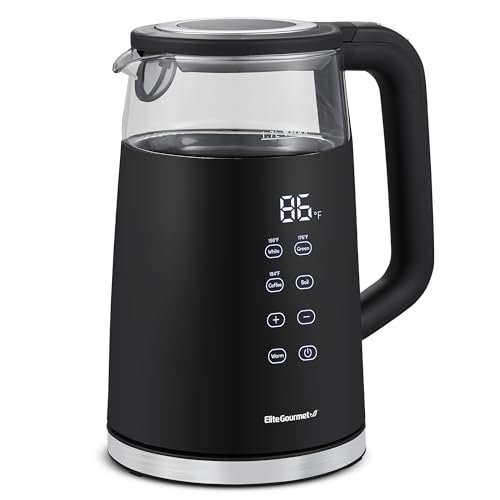 Elite Gourmet 1.7L Dual-Wall Cool-Touch Tea Kettle, Touchscreen, Black