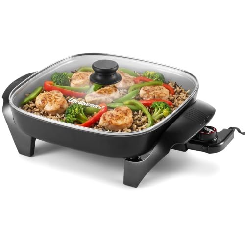 Elite Gourmet Ceralast PFAS-Free Ceramic Electric Skillet, 1200W, Dark Gray