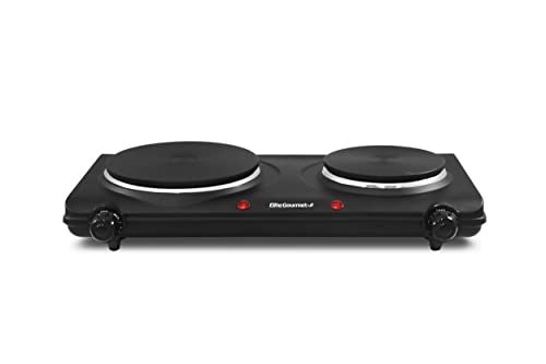 Elite Gourmet EDB-302BF Double Cast Iron Burner, 1500W Hot Plate, Black